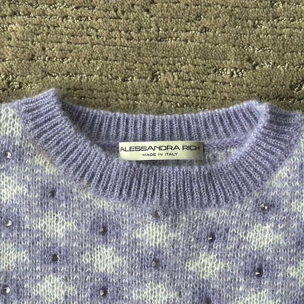 Alessandra Rich Lilac Lavender Jacquard Rhinestone Embellished Sweater_8